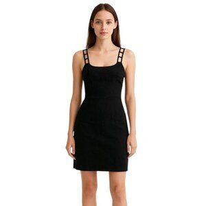 Andrea Polizzi for Rex Lester Black Linen Strappy Cutout Crisscross Mini Dress